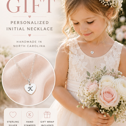 Personalized Sterling Silver Heart Flower Girl Necklace