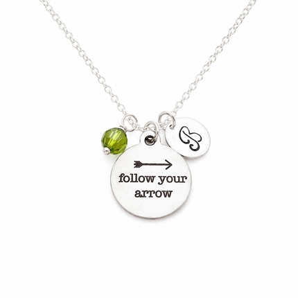 Follow Your Arrow Necklace – Sterling Silver with Birthstone & Initial Charm