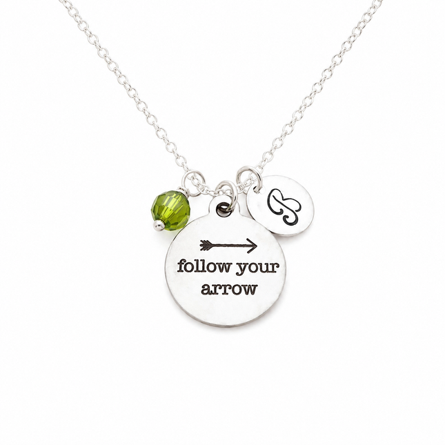 Follow Your Arrow Necklace – Sterling Silver with Birthstone & Initial Charm