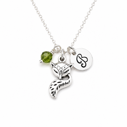 Fox Necklace – Sterling Silver with Birthstone & Initial Charm