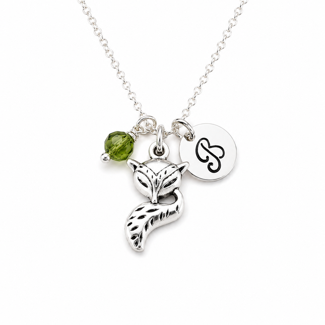 Fox Necklace – Sterling Silver with Birthstone & Initial Charm