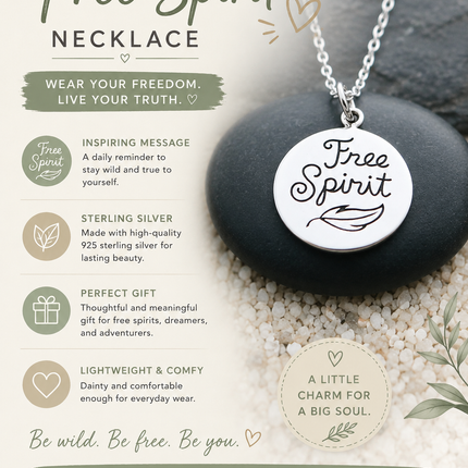 Free Spirit Necklace – Sterling Silver Quote Charm Necklace, Inspirational Gift