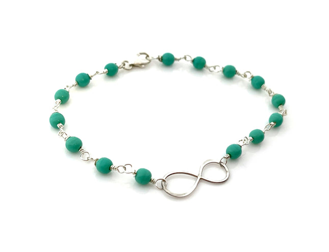 Infinity Charm Recycled Glass Wire Wrapped Bracelet
