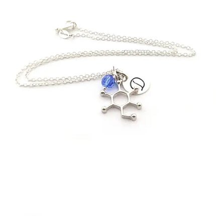 Personalized Glucose Molecule Necklace – Sterling Silver Science Charm with Birthstone & Initial