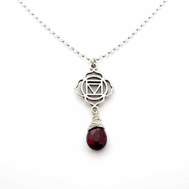 Garnet Root Chakra Necklace – Sterling Silver Chakra Pendant