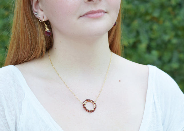 Garnet Halo Necklace