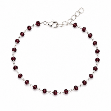 Garnet Gemstone Wire Wrapped Sterling Silver Bracelet