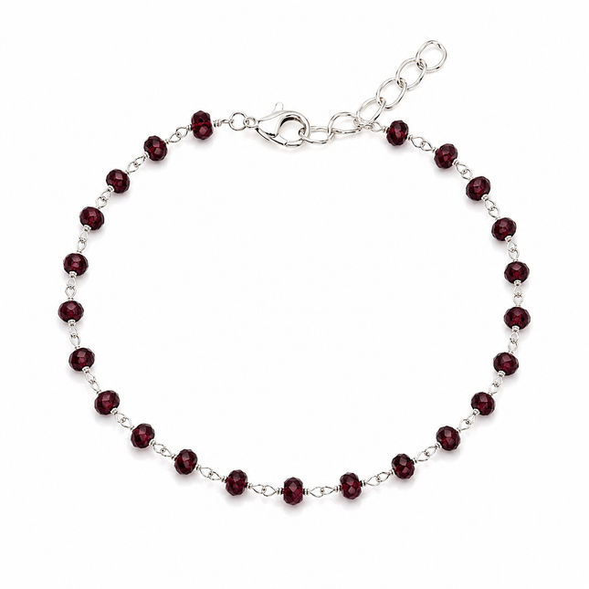 Garnet Gemstone Wire Wrapped Sterling Silver Bracelet
