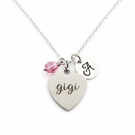 Gigi Necklace – Sterling Silver with Birthstone & Initial Charm