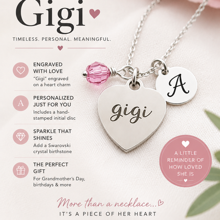 Gigi Necklace – Sterling Silver with Birthstone & Initial Charm