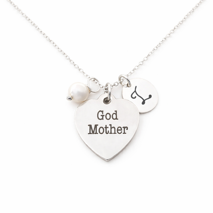 Godmother Necklace – Sterling Silver with Birthstone & Initial Charm