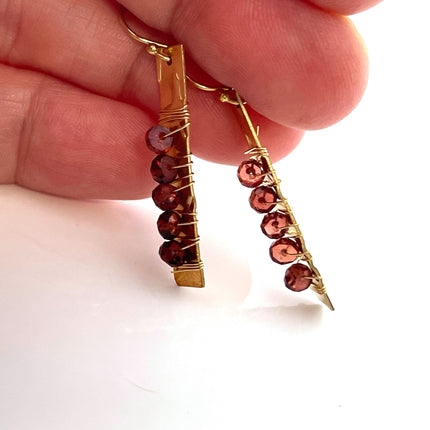 Gold-Filled Hammered Bar Earrings with Garnet (1.5") – One of a Kind