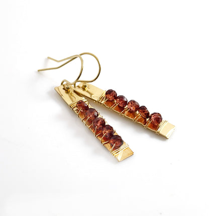 Gold-Filled Hammered Bar Earrings with Garnet (1.5") – One of a Kind