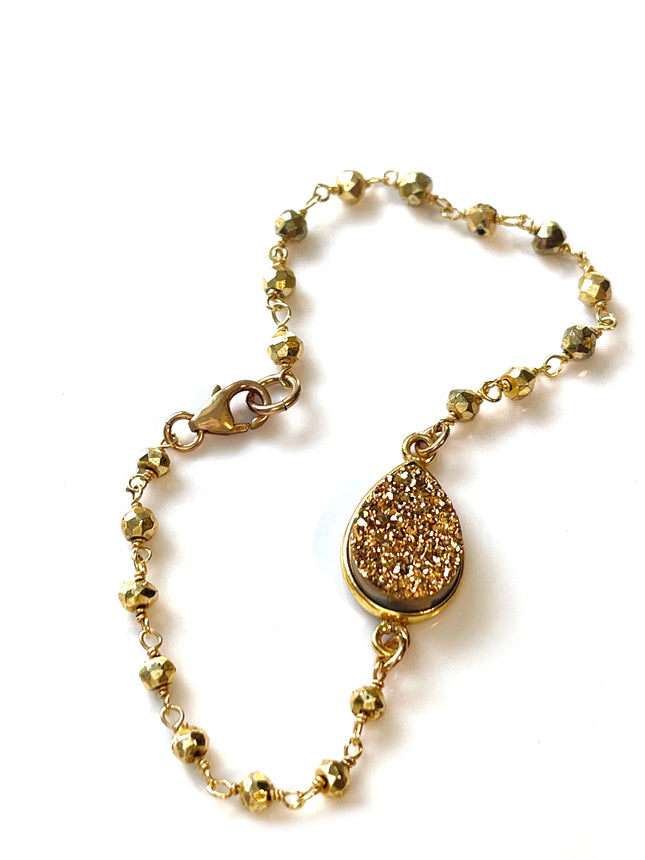 Gold Druzy and Pyrite Bracelet