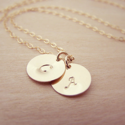 Gold Filled Two-Initial Disc Necklace – Personalized Hand-Stamped Monogram Gift