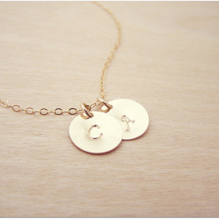 Gold Filled Two-Initial Disc Necklace – Personalized Hand-Stamped Monogram Gift