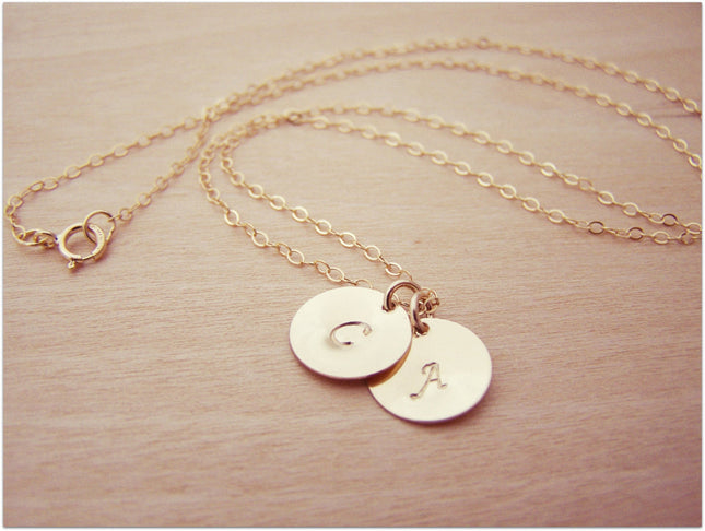 Gold Filled Two-Initial Disc Necklace – Personalized Hand-Stamped Monogram Gift