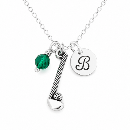 Golf Club Necklace – Sterling Silver with Birthstone & Initial Charm