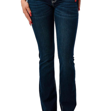 Grace in LA Women's Western Aztec Embellished Mid Rise Bootcut Jeans