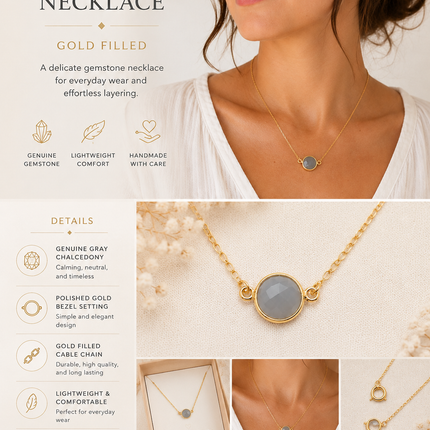 Gray Chalcedony Gold Filled Necklace