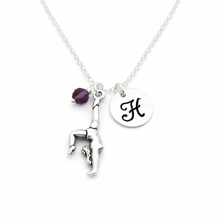 Personalized Gymnast Necklace – Sterling Silver Initial & Birthstone