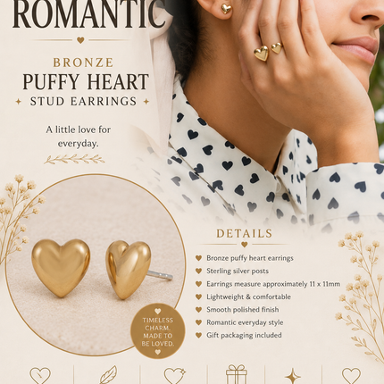 Bronze Puffy Heart Post Earrings