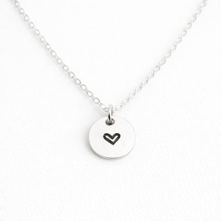 Tiny Hand Stamped Heart Necklace – Sterling Silver, 16" or 18" Chain