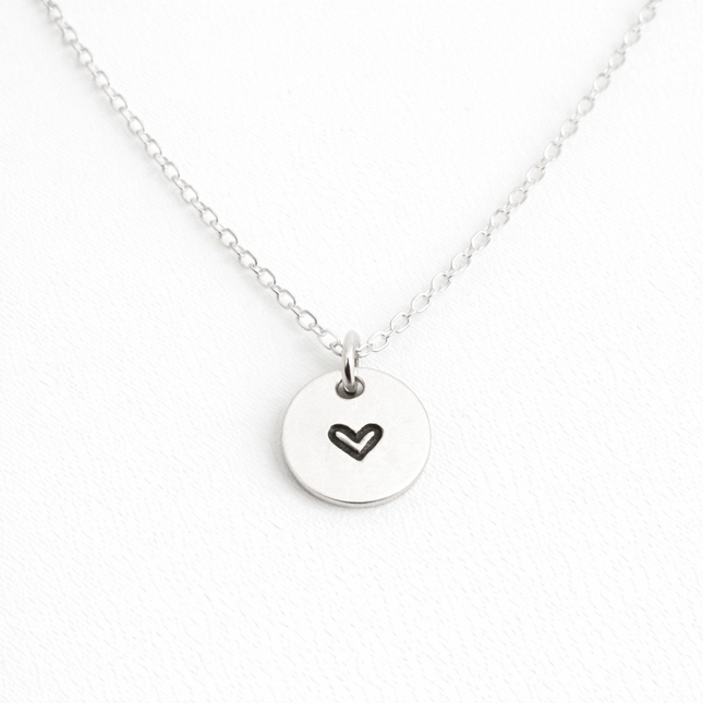 Tiny Hand Stamped Heart Necklace – Sterling Silver, 16" or 18" Chain