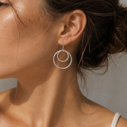 Hand Forged Sterling Silver Double Circle Earrings