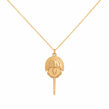 Horseshoe Crab Necklace | Bronze Coastal Pendant on Gold Filled Chain
