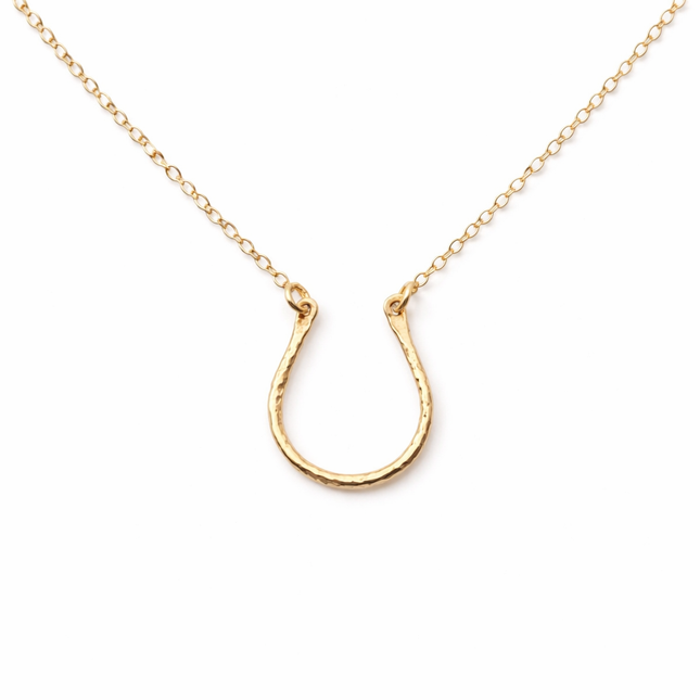 Gold Filled Horseshoe Necklace – Handmade Good Luck Pendant, 14K Yellow Gold Filled Chain