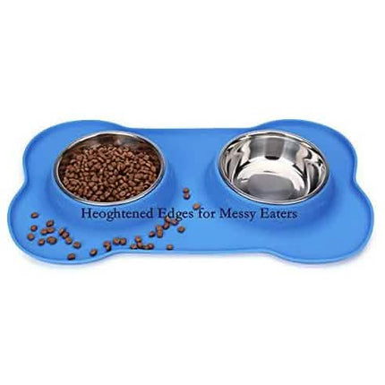 Hubulk 2 Stainless Steel Dog Bowl with No Spill Non-Skid Silicone Mat