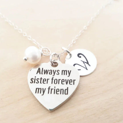 Always My Sister, Forever My Friend Necklace – Personalized Initial & Birthstone Gift