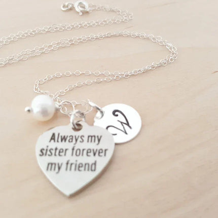 Always My Sister, Forever My Friend Necklace – Personalized Initial & Birthstone Gift
