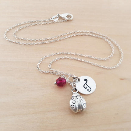 Ladybug Charm Necklace with Birthstone & Initial