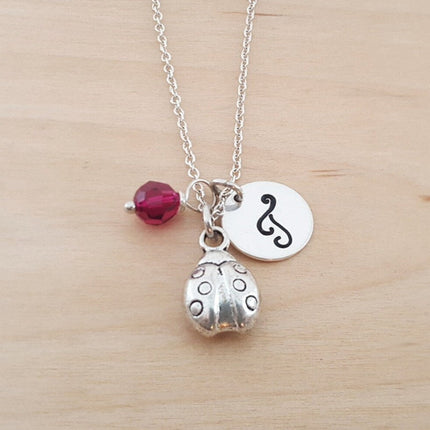 Ladybug Charm Necklace with Birthstone & Initial