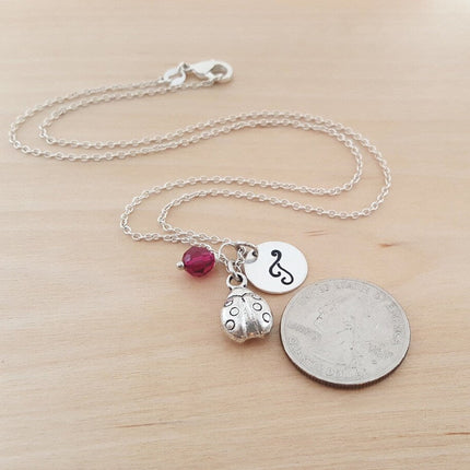Ladybug Charm Necklace with Birthstone & Initial