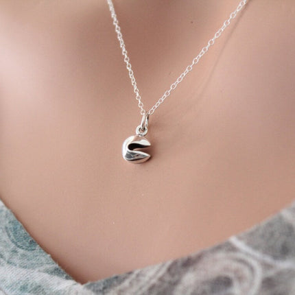 Fortune Cookie Charm Tiny Sterling Silver Necklace