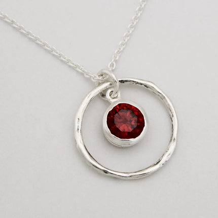 Orbit Birthstone Necklace – Sterling Silver Circle Pendant