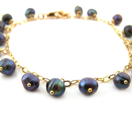 Peacock Freshwater Pearl Gold Filled Chain Dainty Bracelet