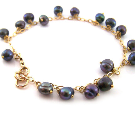 Peacock Freshwater Pearl Gold Filled Chain Dainty Bracelet
