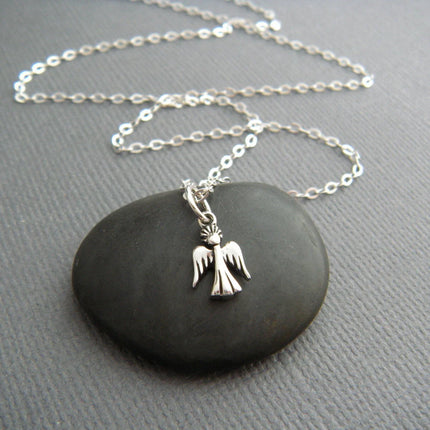 Tiny Angel Necklace – Sterling Silver 3/8" Charm on 18" Chain