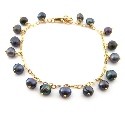 Peacock Freshwater Pearl Gold Filled Chain Dainty Bracelet