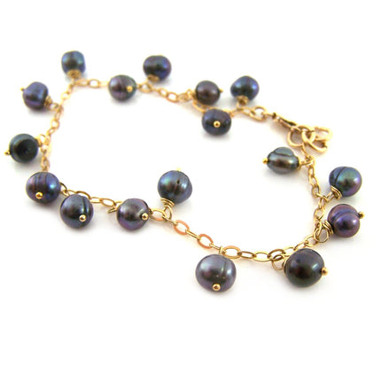 Peacock Freshwater Pearl Gold Filled Chain Dainty Bracelet