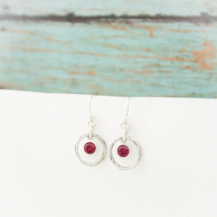 Hammered Orbit Birthstone Earrings – Sterling Silver