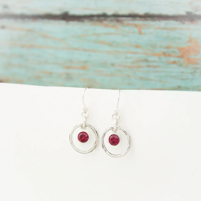 Hammered Orbit Birthstone Earrings – Sterling Silver