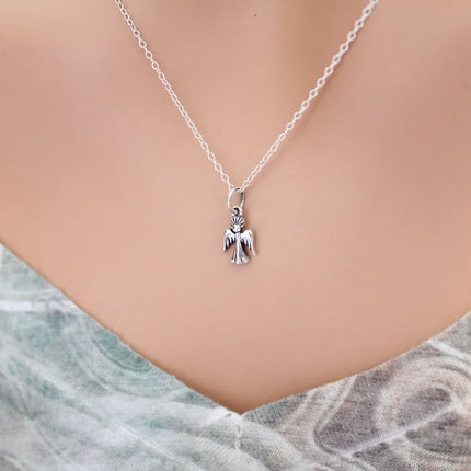 Sterling Silver Guardian Angel Charm Necklace for Girls – Dainty Angel Pendant on 16” Chain