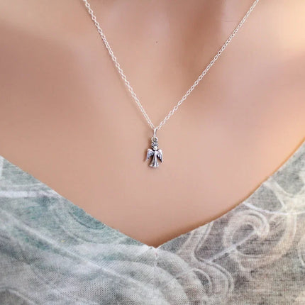 Sterling Silver Guardian Angel Charm Necklace for Girls – Dainty Angel Pendant on 16” Chain