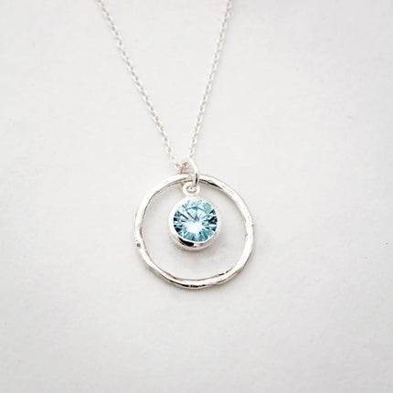 Orbit Birthstone Necklace – Sterling Silver Circle Pendant