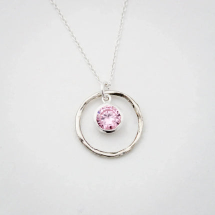 Orbit Birthstone Necklace – Sterling Silver Circle Pendant